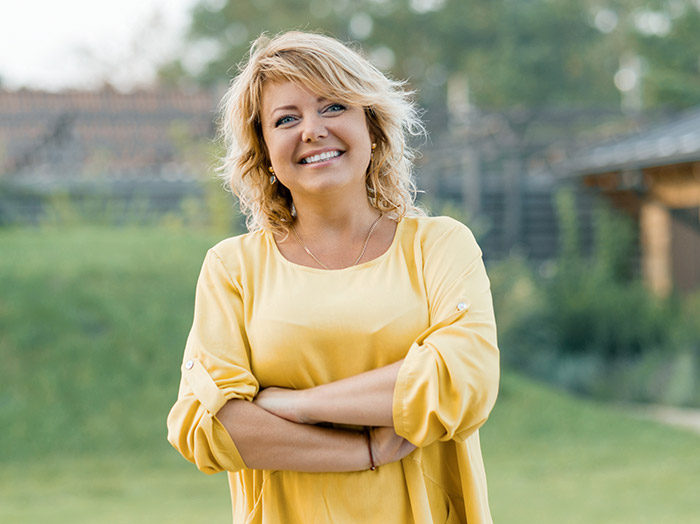happy female patient outdoors